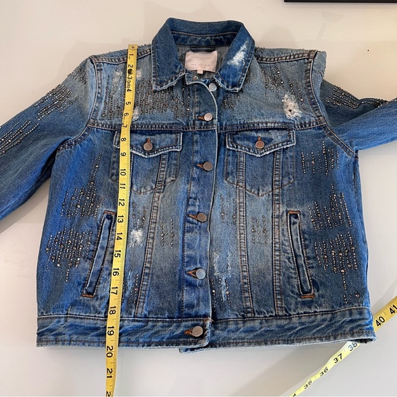 ZARA | Blue beaded distressed dressy spring summer denim rare jean jacket coat - Picture 7 of 16